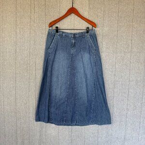 Vintage Venezia 100% Cotton Blue Denim Paneled Boho A Line Maxi Skirt Size 14